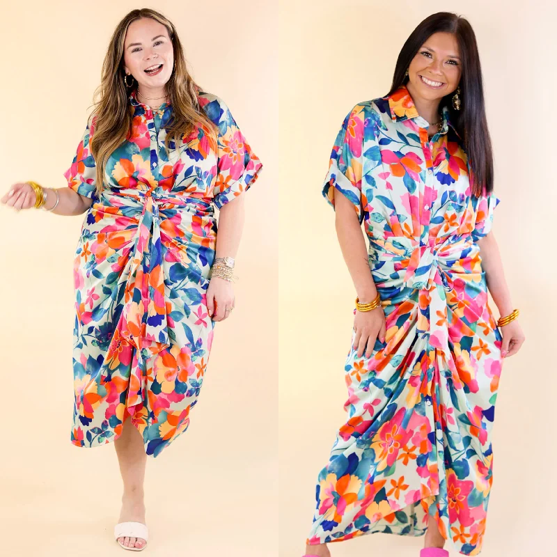 Beautiful Flora Floral Print Button Up Maxi Dress in Mint Green