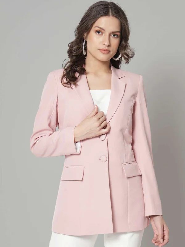 Double Button Notch Collar Blazer - Pink