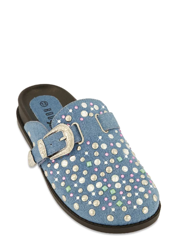 Rhinestone Studded Buckle Clogs