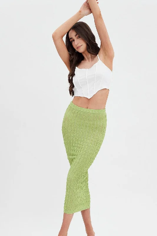 Green Textured Midi Skirt