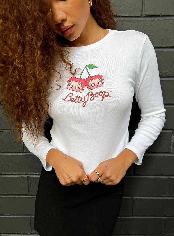 Betty Boop Cherry Girl Long Sleeve Top White